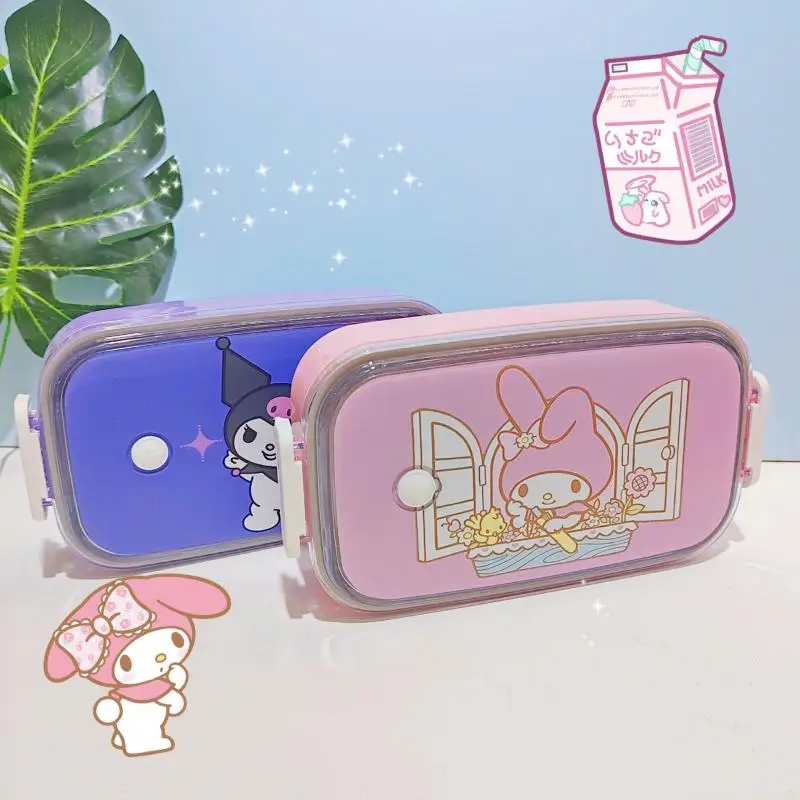 Kawaii Hello Kitty Single Layer Lunch Box Sanrio Anime Kuromi My Melody Anti-Scald Separate Insulated Lunch Box Cute Sweet Gift