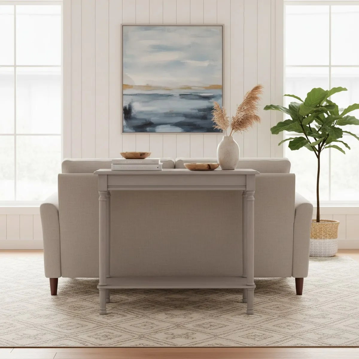 Solid Wood Entryway Console Table Greige Farmhouse Style Narrow Hallway Accent