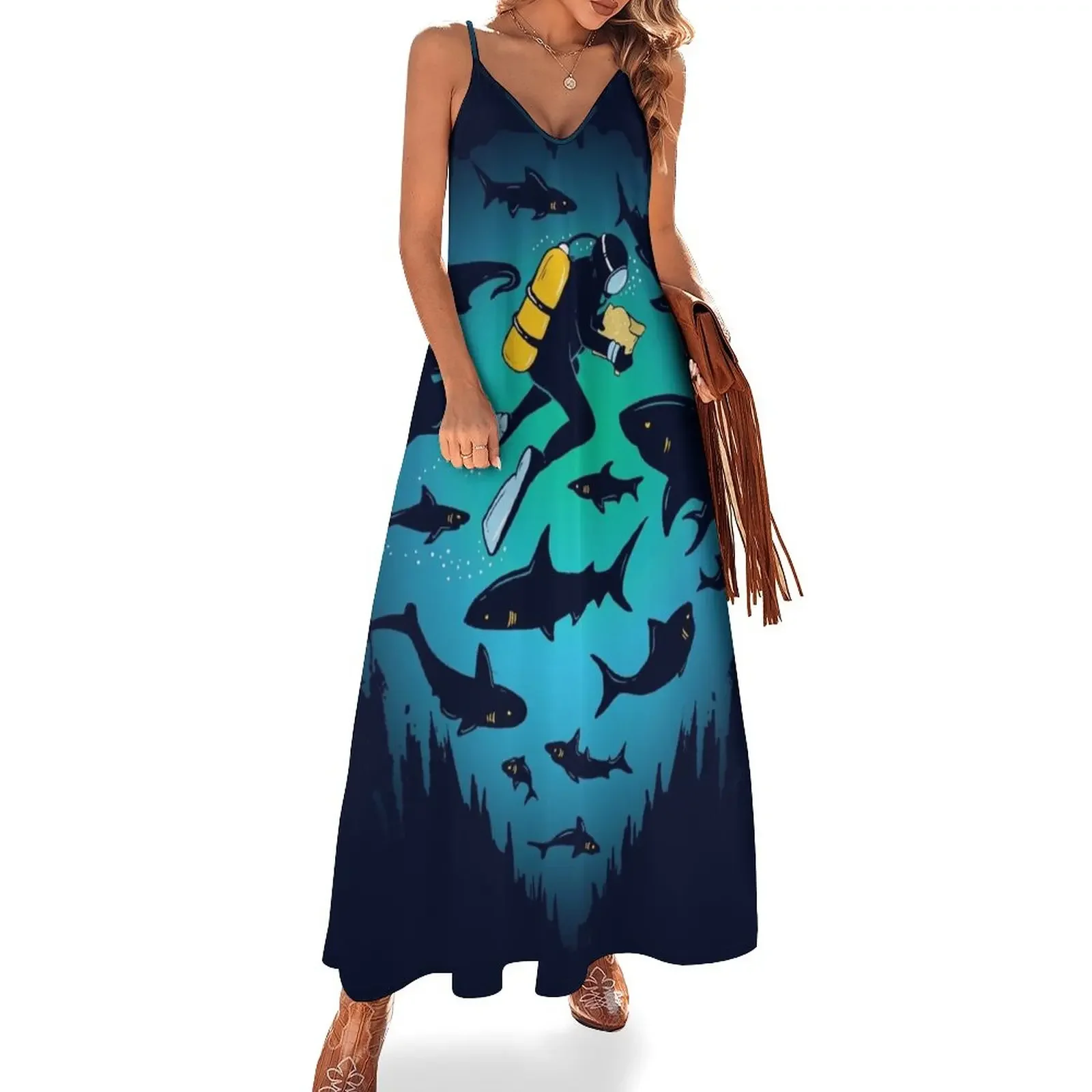 

Screwed Funny Shark and Diver Illustration Sleeveless Dress summer dresses ladies 2025 Summer skirt party dresses woman Dress