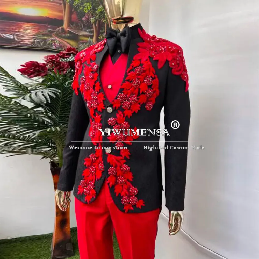 

Black Jacquard Embellished Safari Grooms Suit Luxury Sparkly Crystals Beaded Appliques Prom Blazer Tailored Man Fashion Clothing