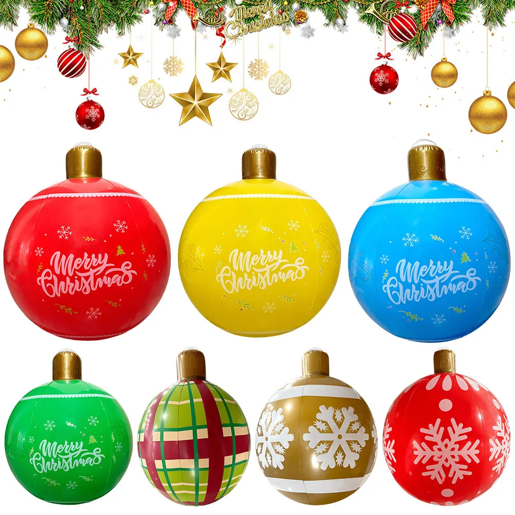 

24 Inch Giant Inflatable Christmas Ball Large Outdoor Decorated Ball New Years Christmas Ornaments Holiday Yard Lawn Porch Decor