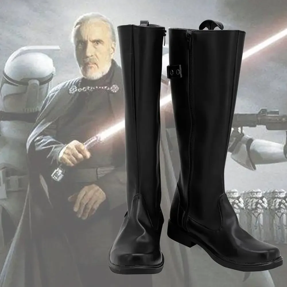 Count Dooku Cosplay Boots Black Shoes Wars Custom Made Any Size