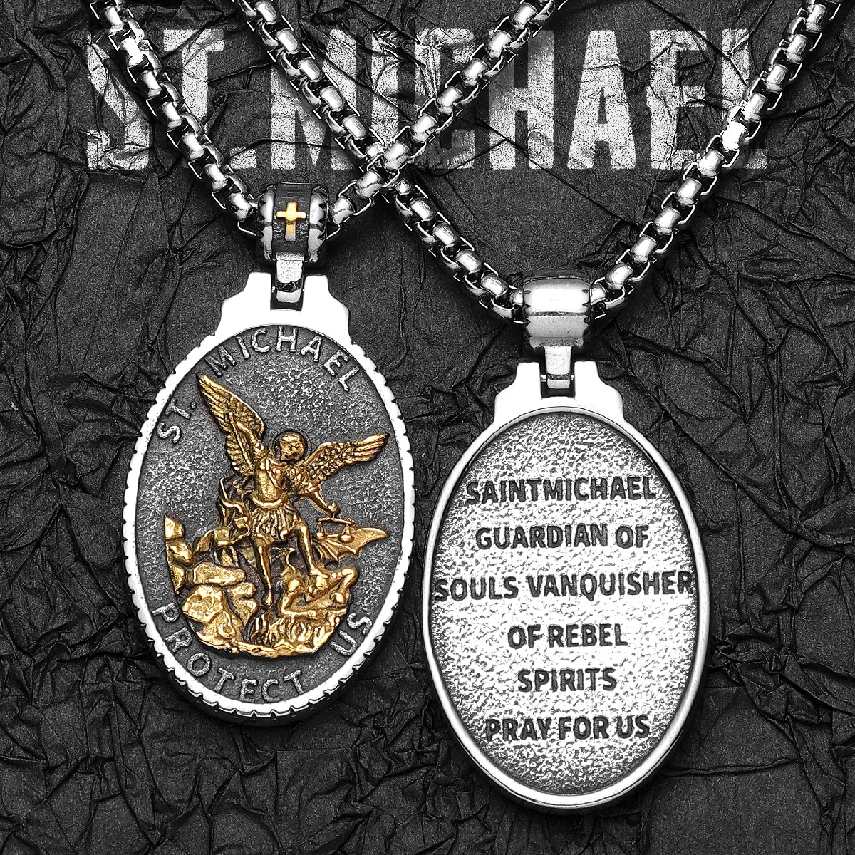 

Archangel St.Michael Guardian Stainless Steel Men Necklaces Pendant Chain Punk Stylish For Women Fashion Jewelry Gifts Wholesale