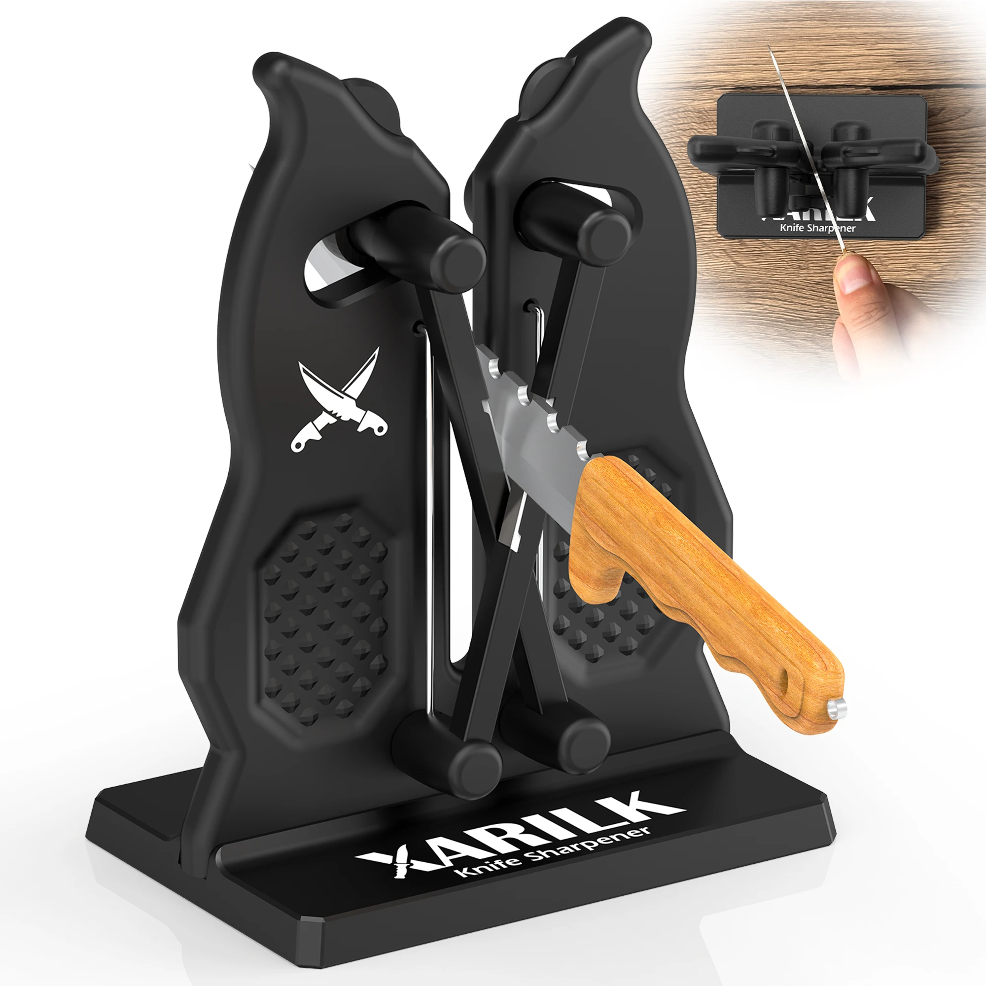 Edge Kitchen Knife Sharpener – Pull-Through Manual Sharpener with Spring Arms – Tungsten Carbide, Self-Adjusting Angle