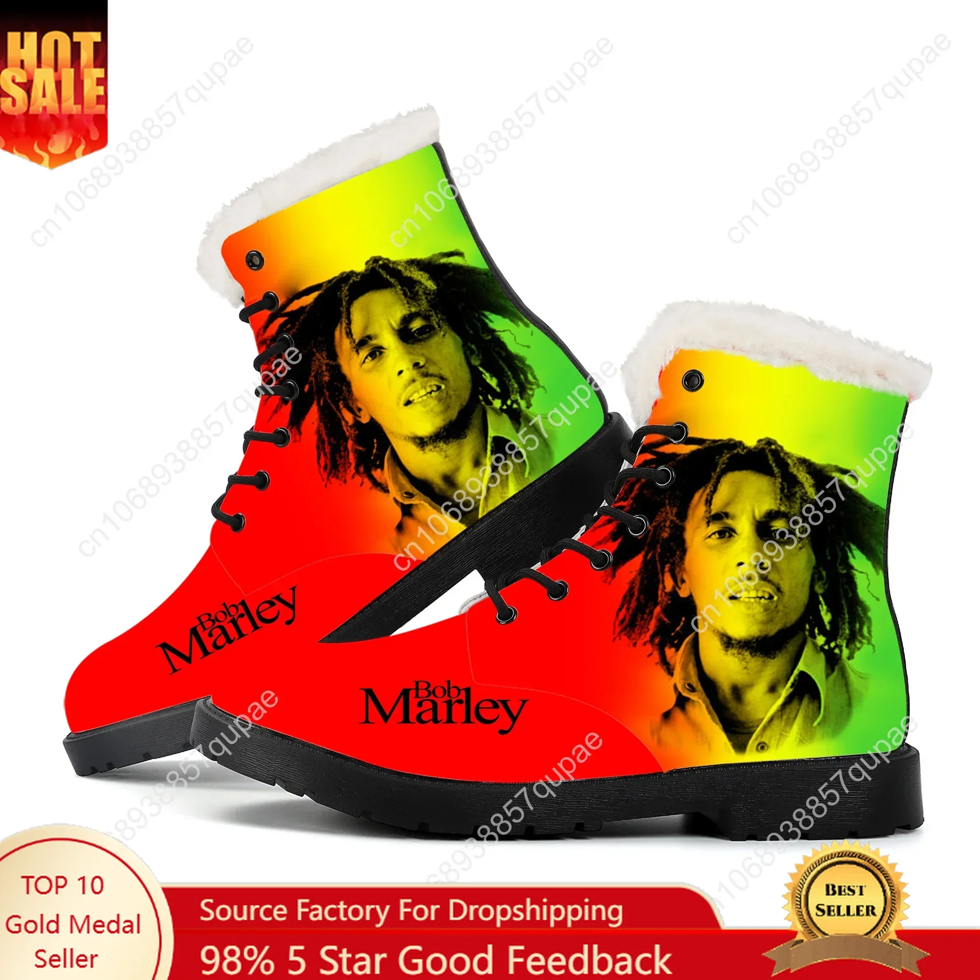 

Bob Marley Plush Boots Jamaica Singer Reggae Rock Men Womens Teenager Shoes Casual Boot Light High Quality Couple Customize Shoe