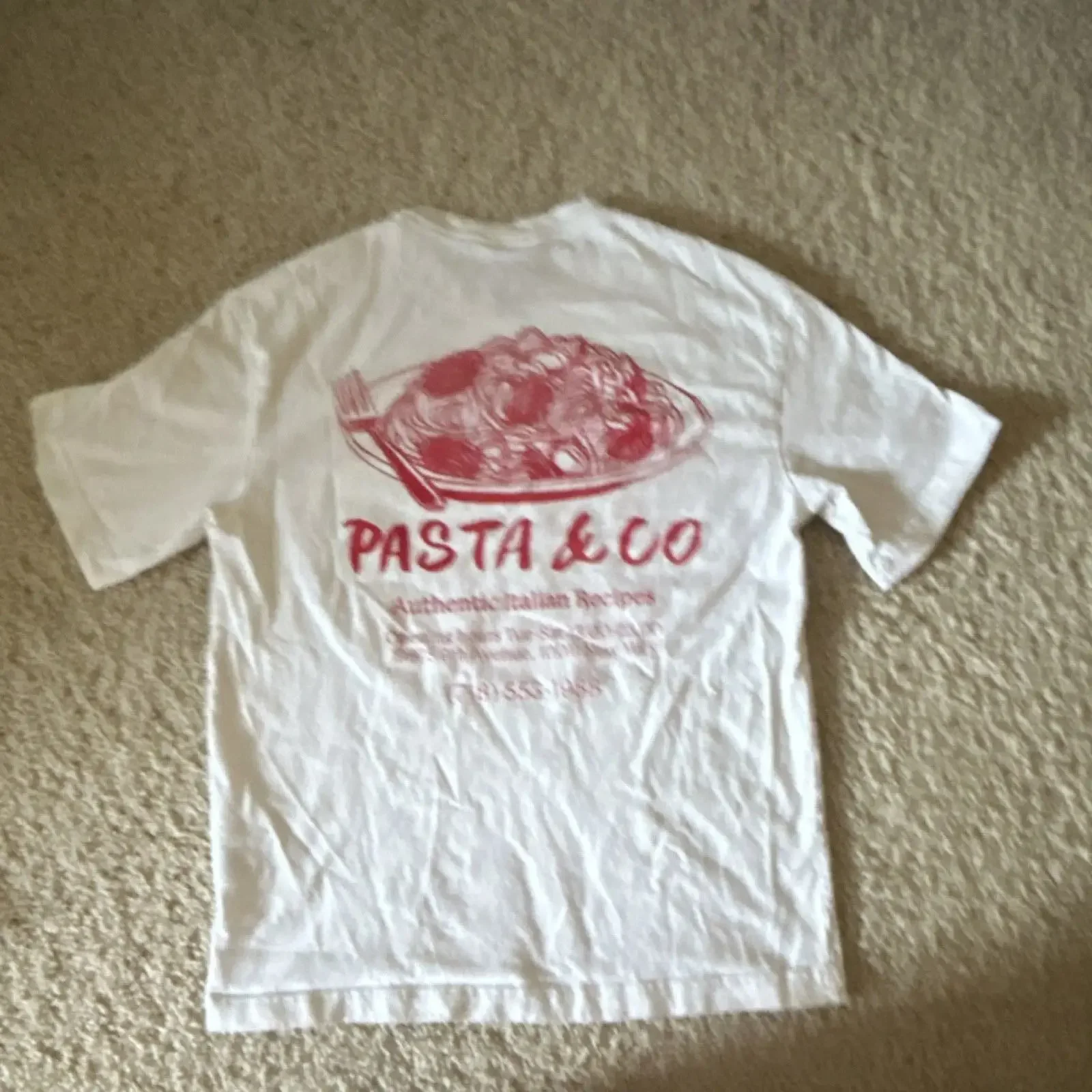 H amp M Pasta Co Men's White Cotton Crew Neck T Shirt Size L vintage Washed Casual Breathable Soft Top For Everyday Wear