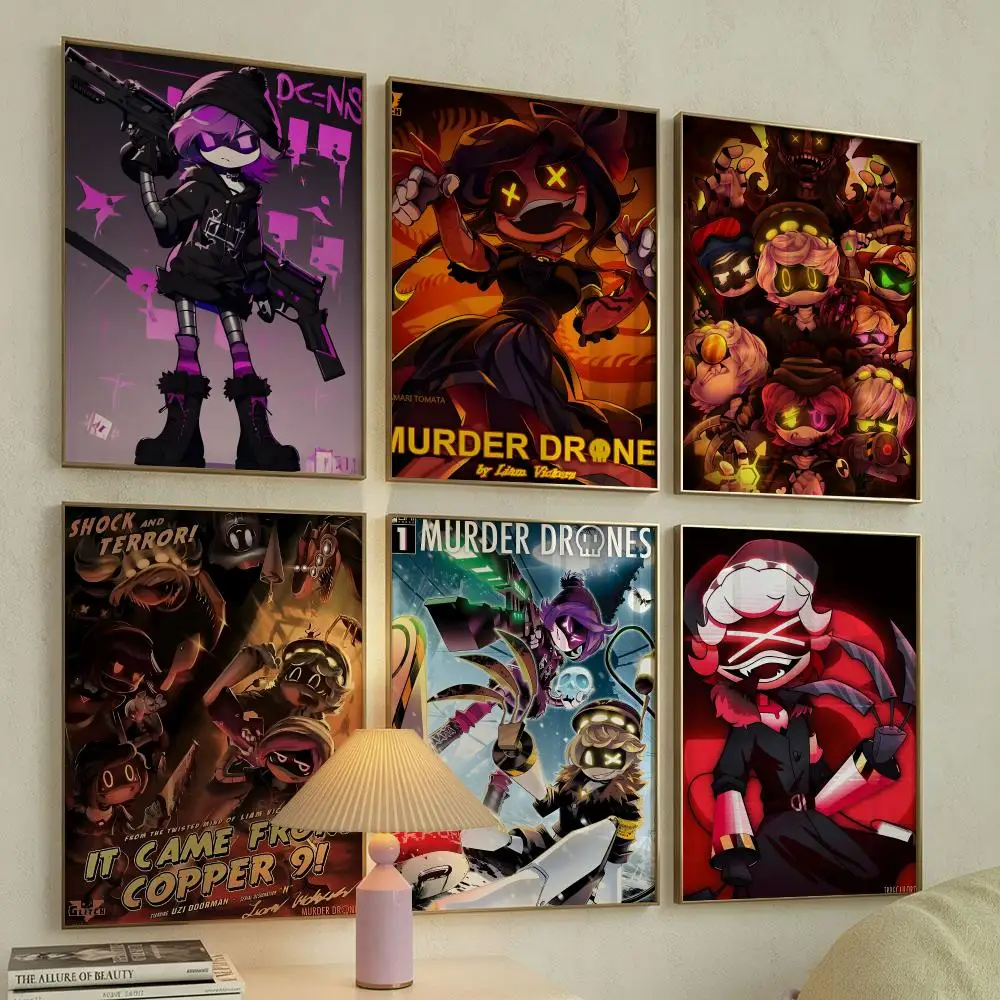 M-Murder Drones Classic Movie Poster Self Adhesive Wall Stickers Removable Room Decor Aesthetic Space Murals Fancy Gift