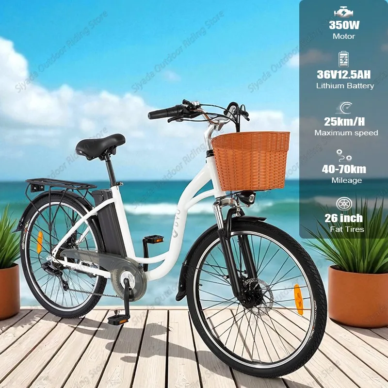 DYU C6 E-bike Donna 350W Motore 36V12.5A Batteria al litio City Ride Bicicletta elettrica 26 pollici Pneumatico Carry Cargo Bici elettrica Famiglia