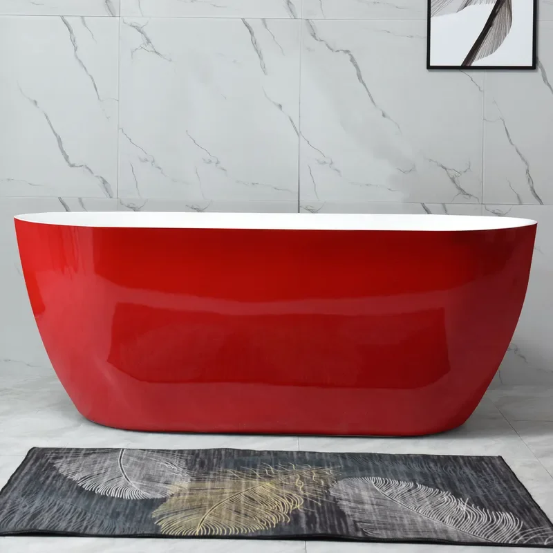 for Red Acrylic Bathtub for B&B Hotel Small Household Adult Color Bathtub Free-standing Basin