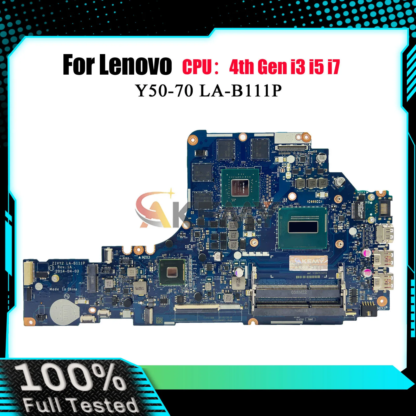

Laptop Motherboard LA-B111P For Lenovo Y50-70 with i5 i7 4th Gen GTX960M 860M 2GB 4GB GPU 100% Fully Tested