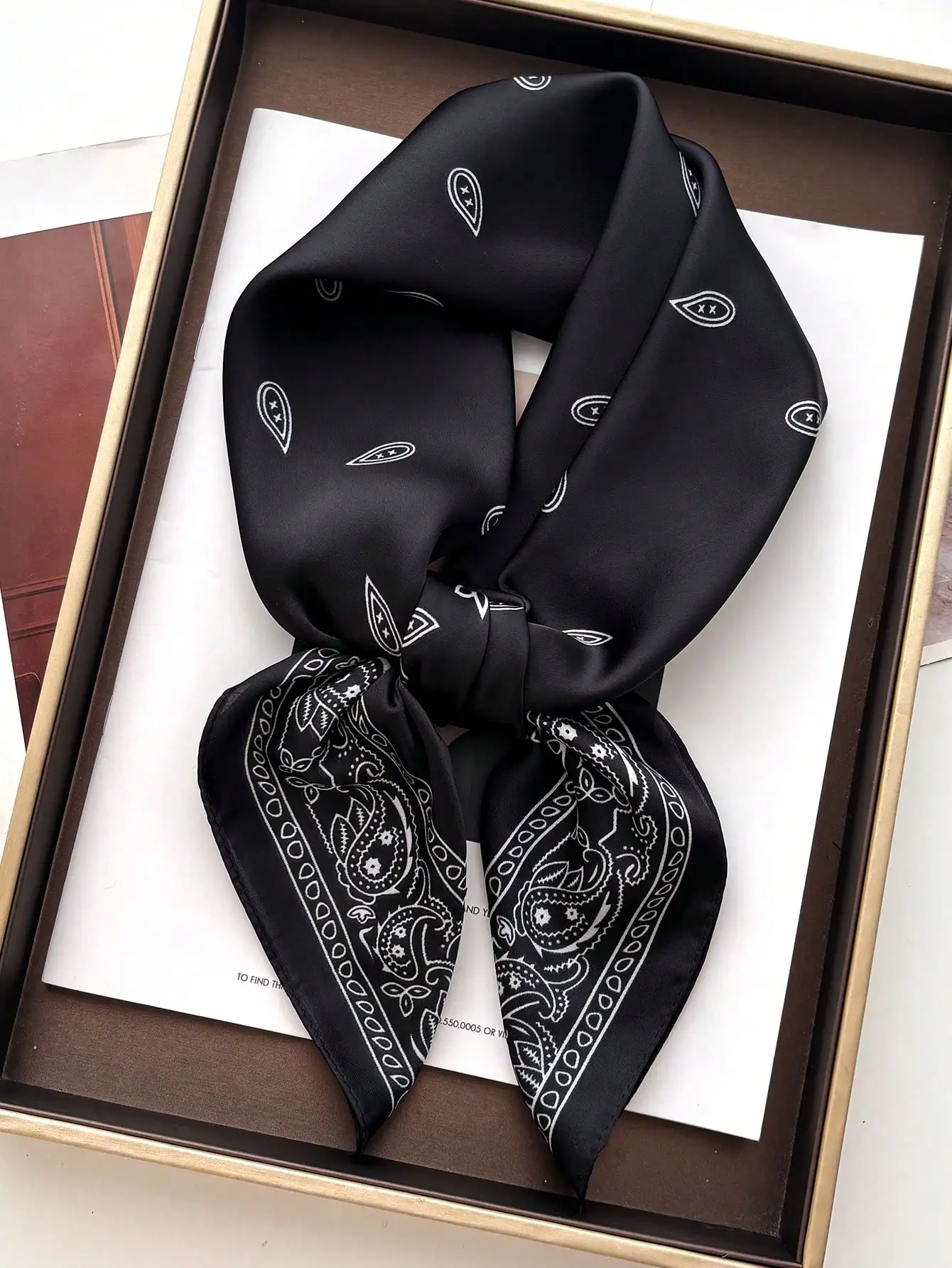 Black Paisley Print Square Bandana Scarf