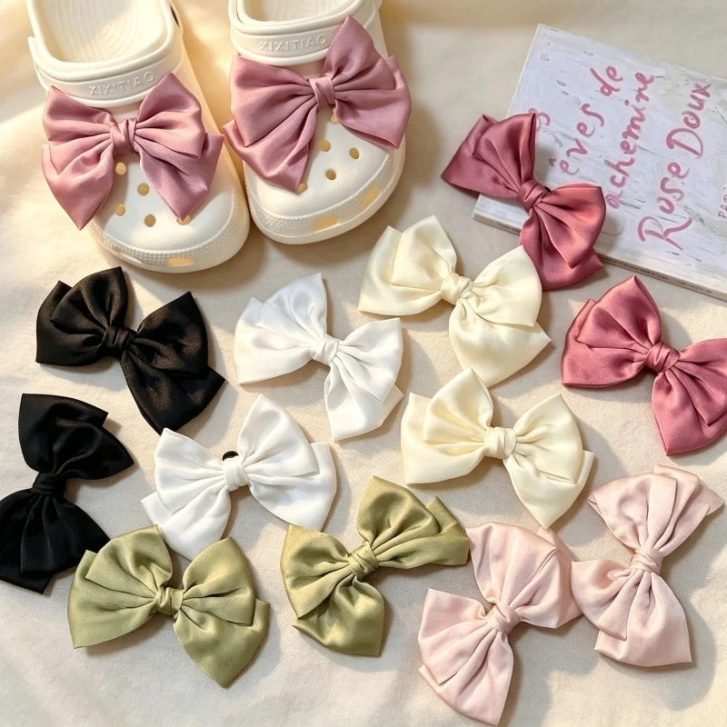 2Pcs Cute Cloth Butterfly Bow Shoe Charms DIY Decorations for Girls Hole Shoes Holiday Gift