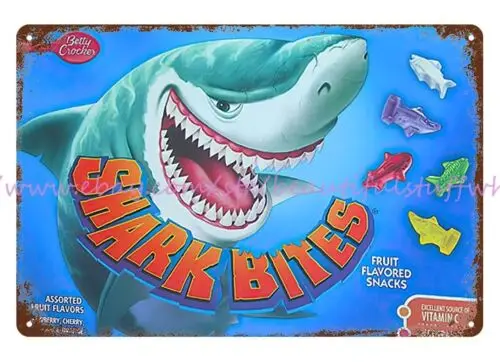 1990s shark bites food snack drink metal tin sign kitchen wall decor