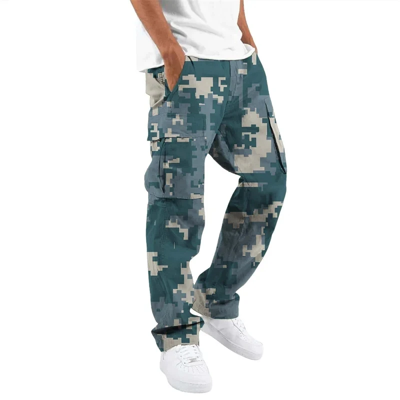 2024 Fashion camouflage overalls men\'s printing fashion outdoor overalls straight rope overalls men\'s clothingMen\'s pants casual