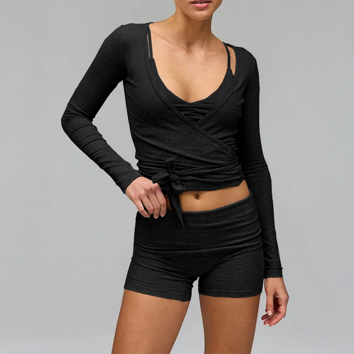 2025 Women's Clothing Matching Sets Two-piece-Set Sports-inspired Long-sleeved T-shirt and Shorts for Women Autumn Winter