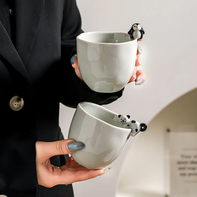 Cartoon dier handgegrepen beker keramische koffiemok schattig creatief paar melktheekopjes met geschenkdoos huishoudelijk drinkgerei theeservies