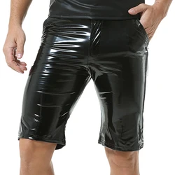 Männer lässig PVC Leder glänzende Shorts Mode Männer einfarbig nass aussehen Leder kurze Hose schlanke Clubwear Bühne Performance Kostüm