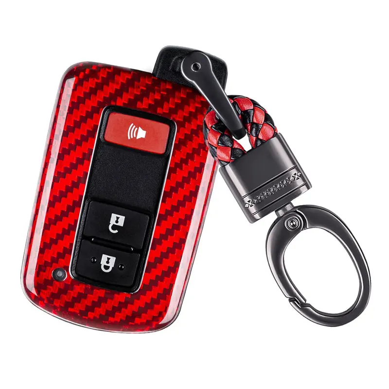 Real Carbon Fiber Key Fob Cover Protector Case for Toyota Tacoma Accessories 2016-2022 4Runner Sequoia RAV4 Tundra Avalon(RED)