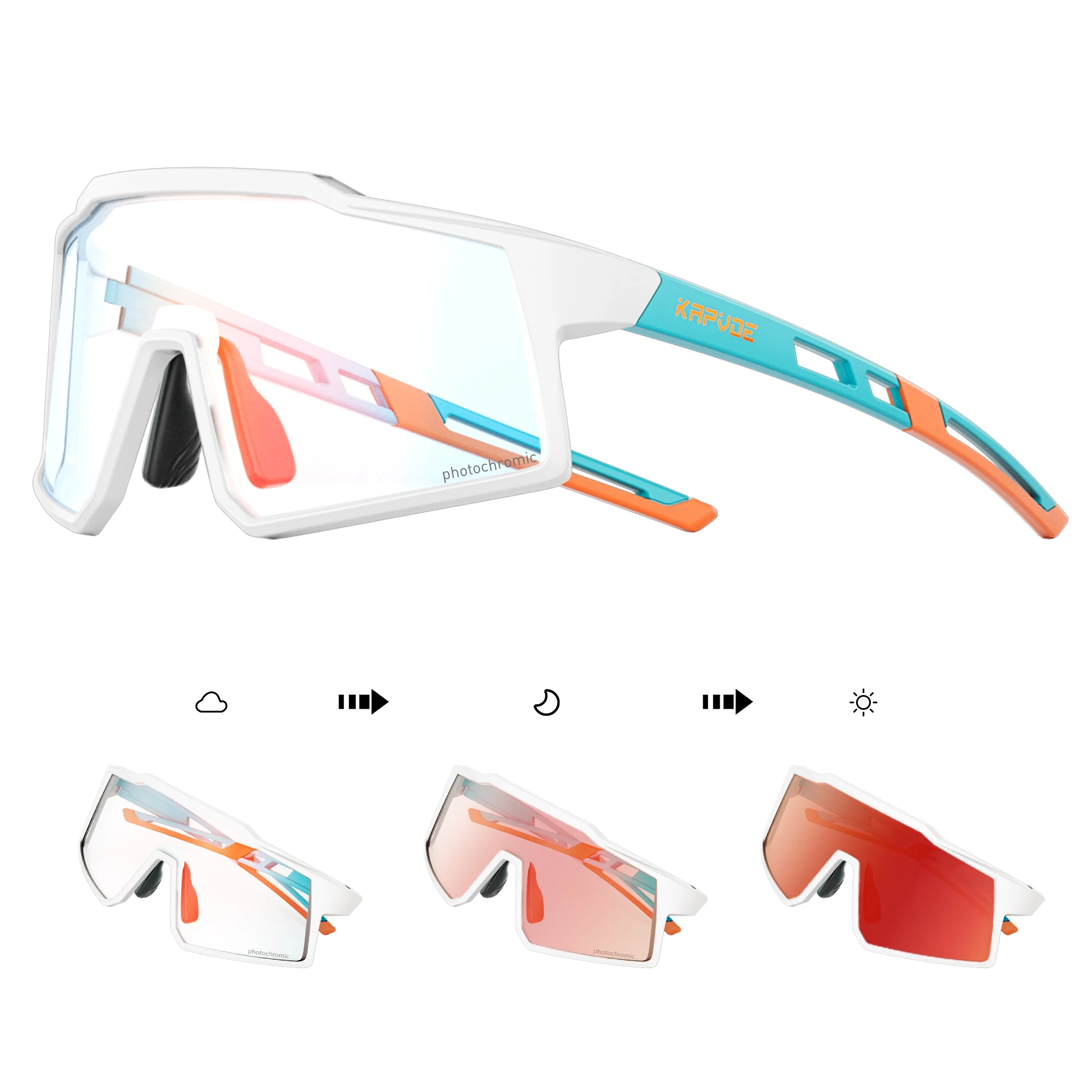 Kapvoe Photochrome Sport-Sonnenbrille für Kinder, Kinder-Fahrradbrille, UV400-Brille, Jungen und Mädchen, Sport, Laufen, Radfahren, UV400