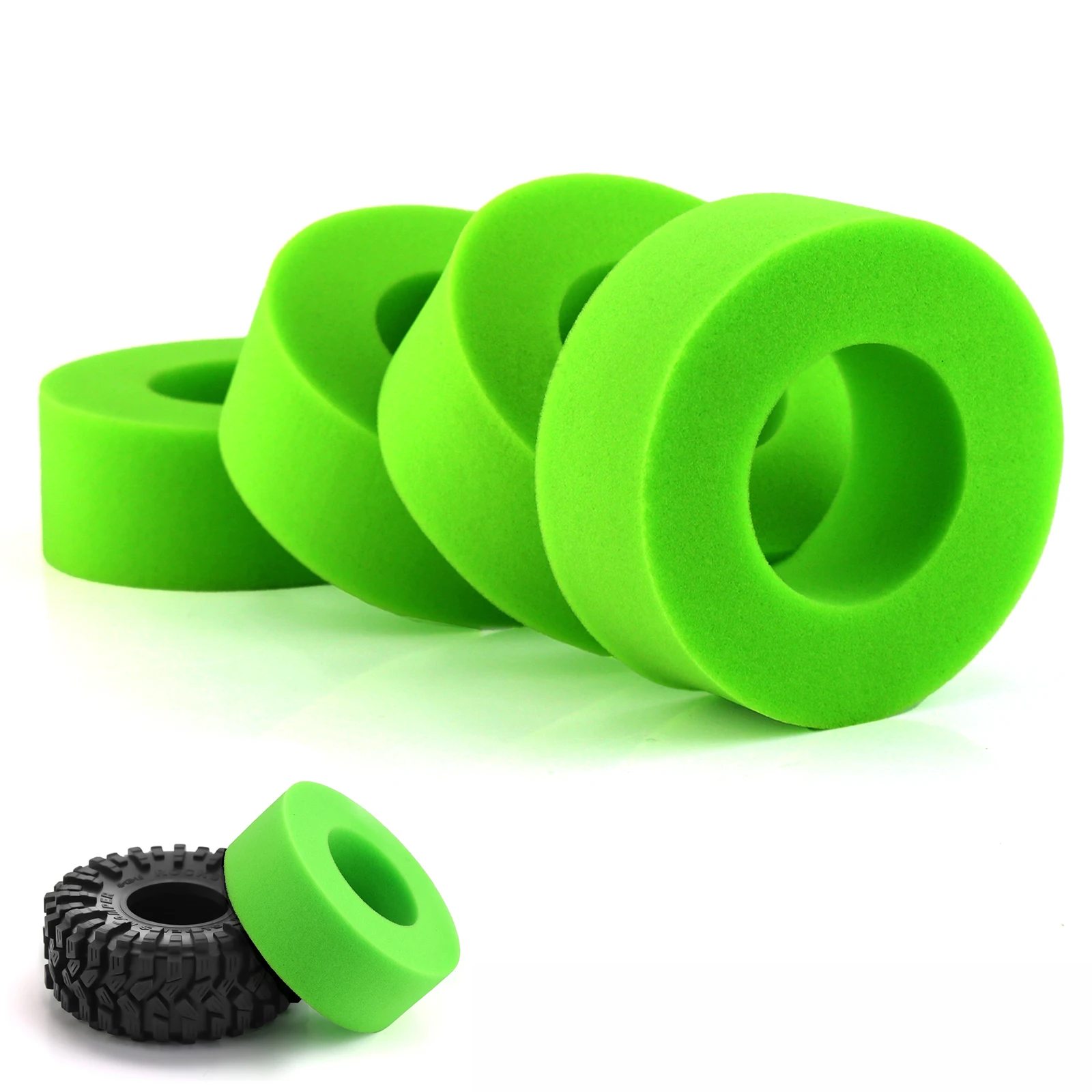 

RCFUN 105mm Hardened Foam Fit 1.9“ 2.2” Wheel Tires for 1/10 RC Crawler Car Axial SCX10 90046 TRX4 TRX6 Redcat Gen8