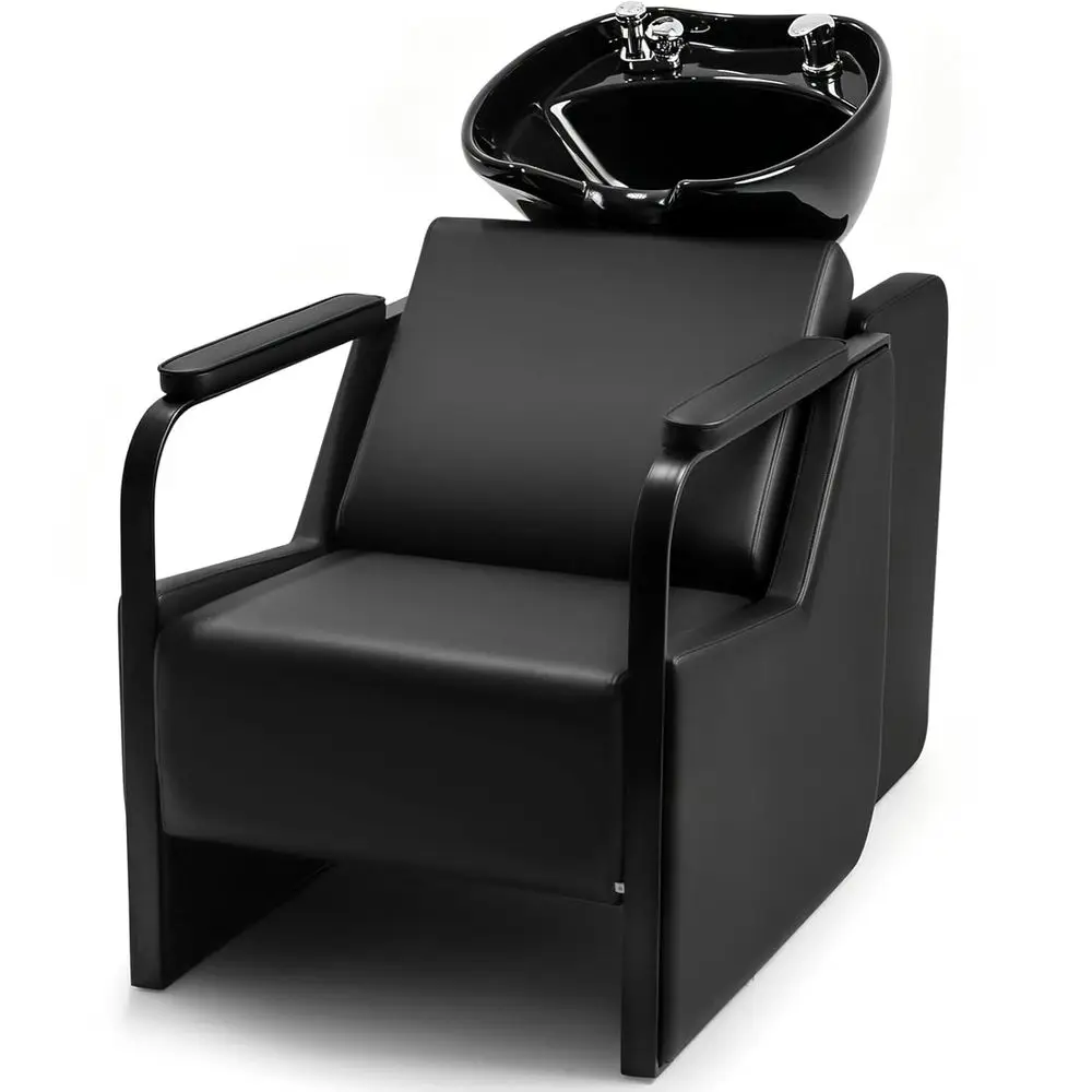 

Adjustable K-Rest Shampoo Chair with Ceramic Bowl, Durable Wash Chair, Retro Style, Easy Clean, Professional Equipment (Black)