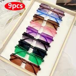 9pcs Rectangle Fashion Sunglasses For Women Men Cute Candy Color Decorative Shades For Vacation Beach Party Shades Glasses UV400