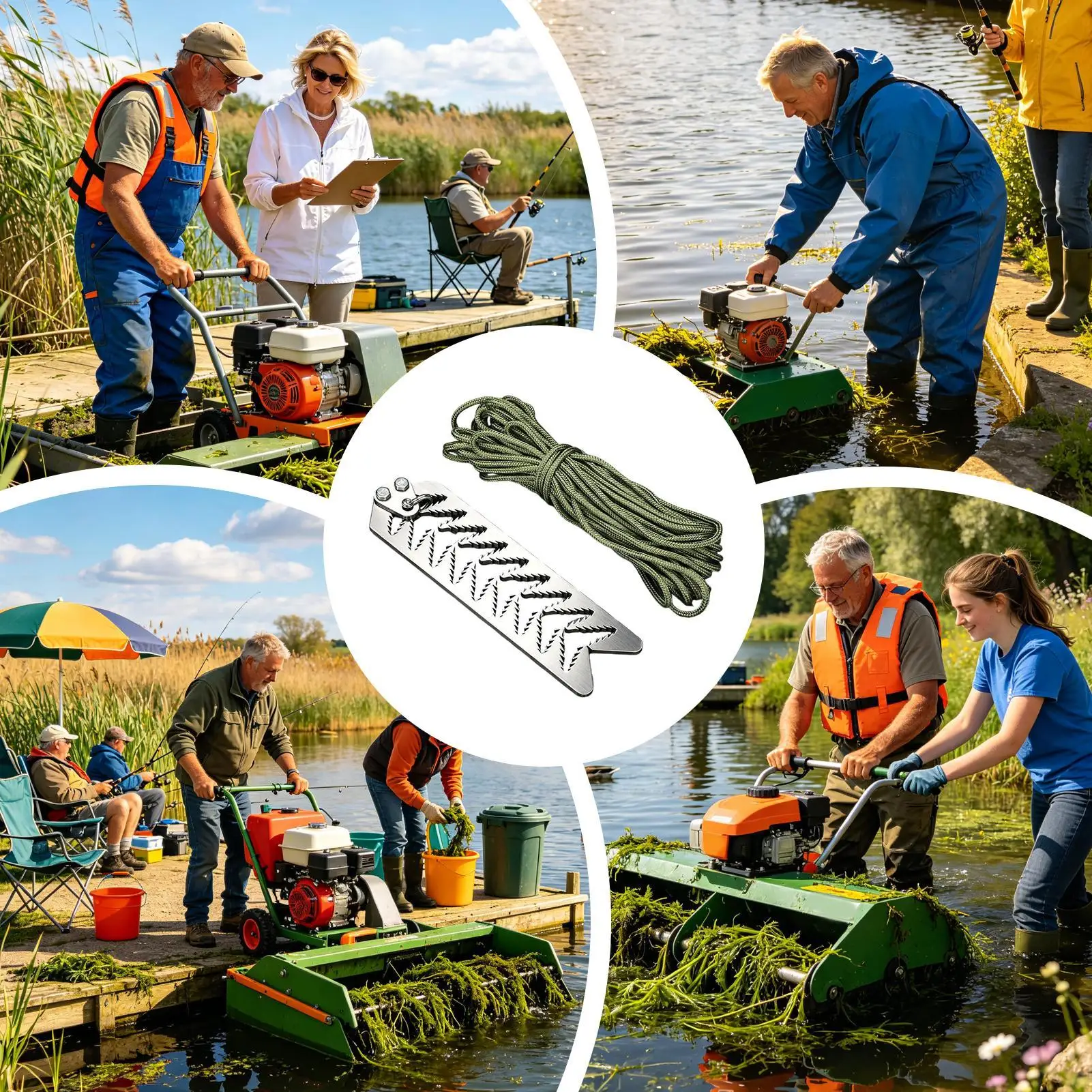 

Lake Grass Cutter Foldable Serrated Grip Aquatic Plant Removal Tool With 65.6ft Rope Pond Razor Rake For Underwater Dock Canal