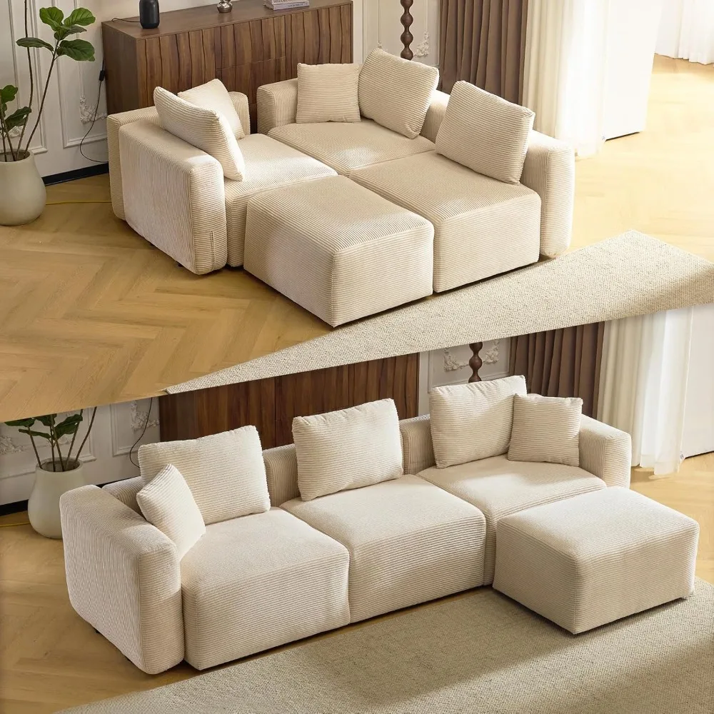 112.2 بوصة سحابة سروال قصير قابلة للتحويل، أرائك مقطعية مع مسند متحرك، أريكة بدون عظم على شكل حرف L مع مقعد عميق وكرسي #3