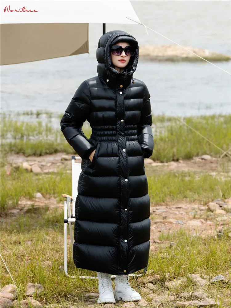 Abrigos de plumón brillantes para mujer, chaquetas cálidas y gruesas, Parkas mullidas con capucha, gran calidad, invierno, wy1654, 118cm Fit -20 ℃