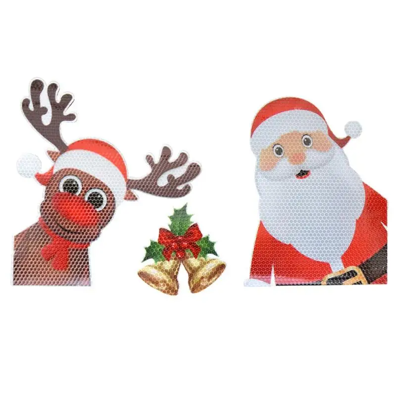 Christmas Decoration Car Sticker Magnetic Decal Refrigerator Magnets Light Bulb Santa Claus Snowman Reflective Sticker Car Decor