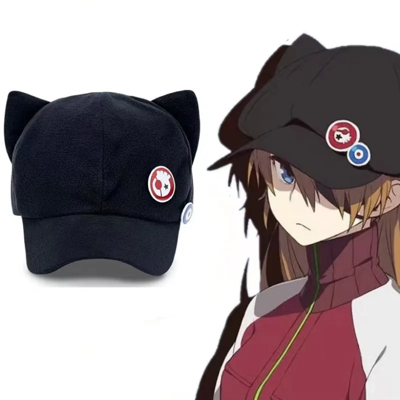 Shikinami Asuka Rangure Cat Ear EVA Hat Girls Cute Cap Anime Baseball Caps Cosplay Langley Soryu Accessories Party