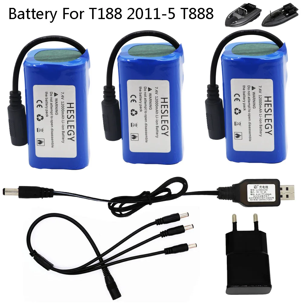 

Lipo Battery 7.4V 12000Mah 6000Mah with Charger set For T188 T888 2011-5 V007 C18 H18 Remote Control RC Fishing Bait Boats Parts