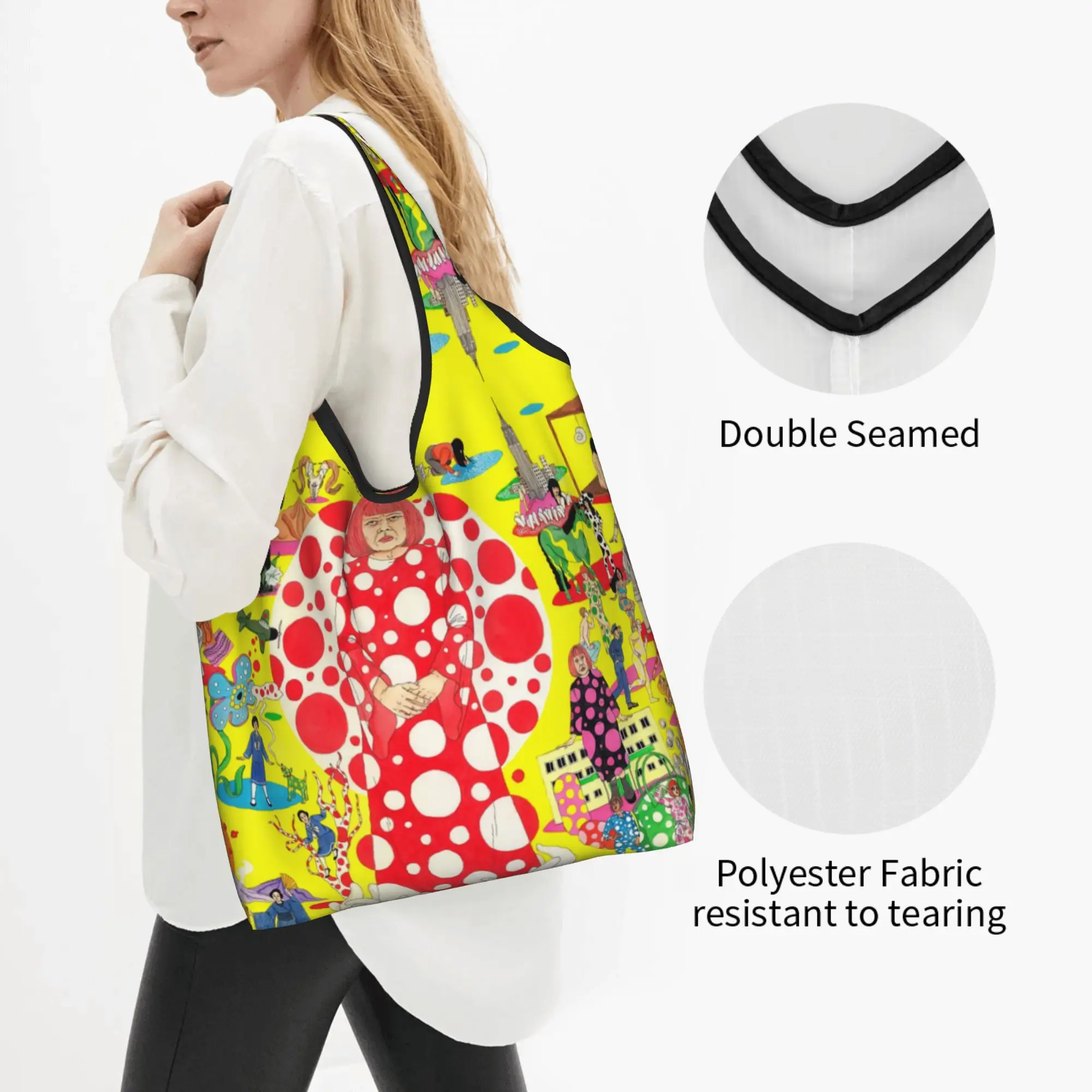 Funny Print The World of Yayoi Kusama Shopping Tote Bags Portable Shoulder Shopper  Handbag