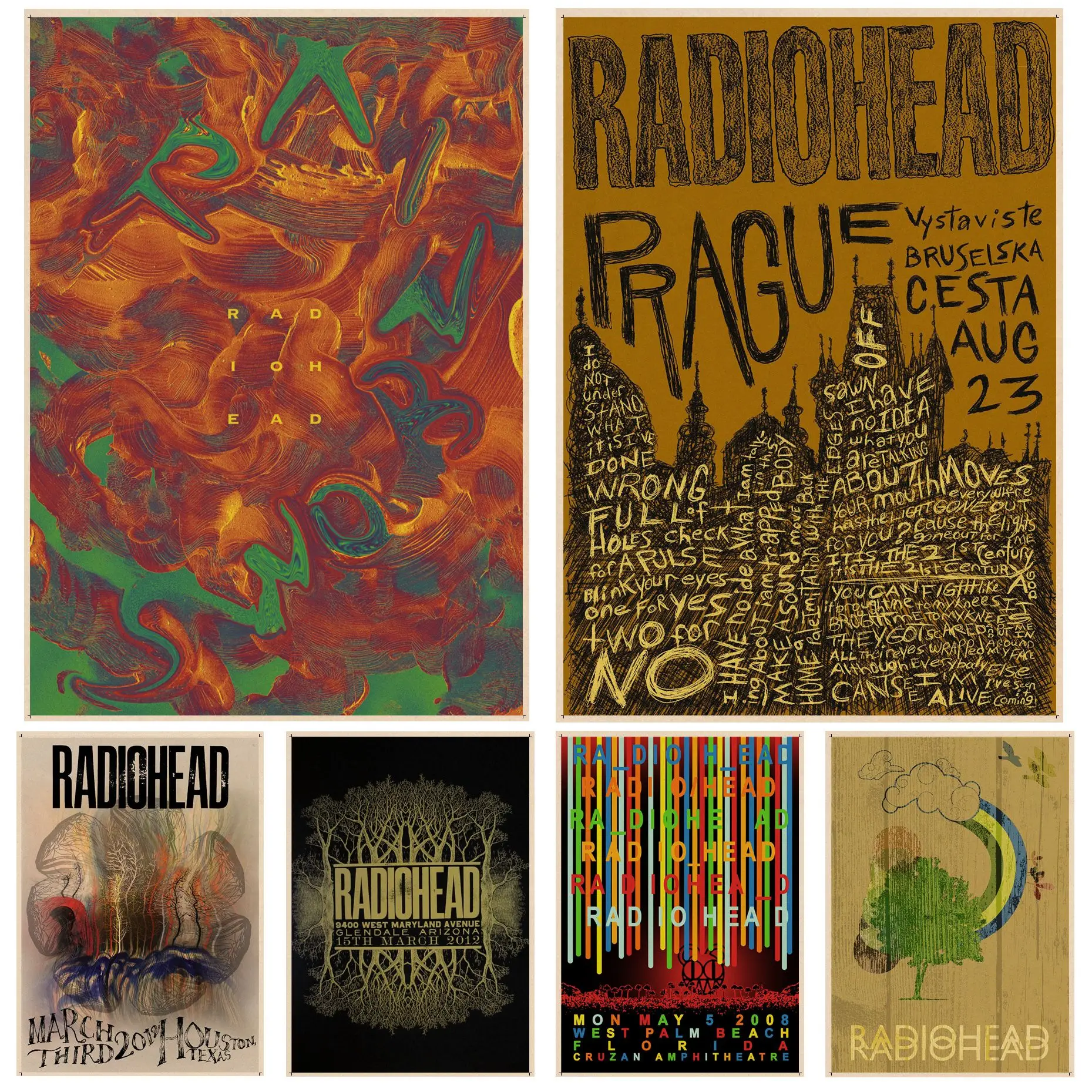 British band Radiohead Classic Vintage Posters Kraft Paper Sticker DIY Room Bar Cafe Posters Wall Stickers