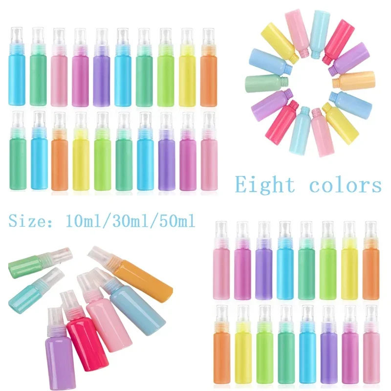 

30Pcs 10ml/30ml/50ml Macaron Plastic Spray Bottle Empty Fine Fog Spray Bottles Refillable Portable Travel Container For Perfume