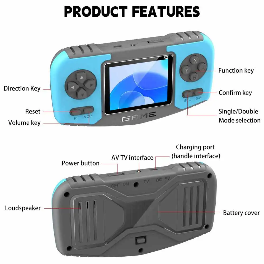 Draagbare draagbare gamespeler S2 Retro videogameconsole Ingebouwde 520 klassieke games HD-scherm TV Gaming oplaadbare console