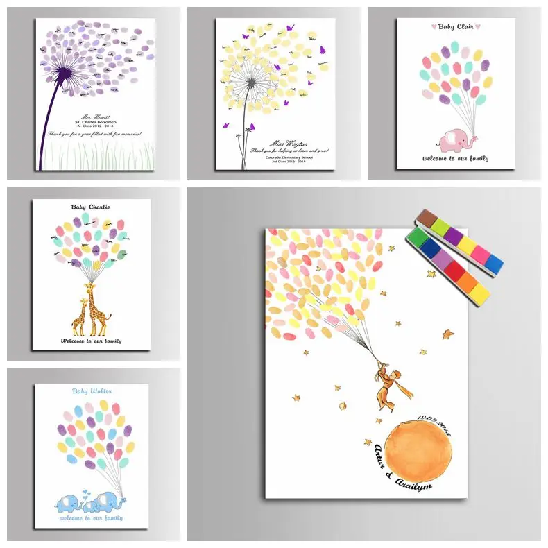 Libro de invitados personalizado con huella dactilar para niños, regalo de recuerdo de primera comunión para niños y niñas, almohadilla de tinta de bautismo incluida