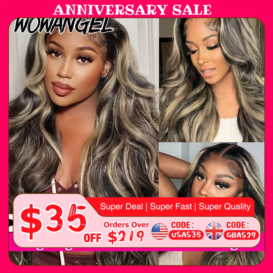 Perruque Lace Front Wig Body Wave Brésilienne Naturelle, Cheveux Humains Pré-Plumés, 13x6 HD, 34 Pouces, à Reflets, 1BJ27, 250%, pour Femme