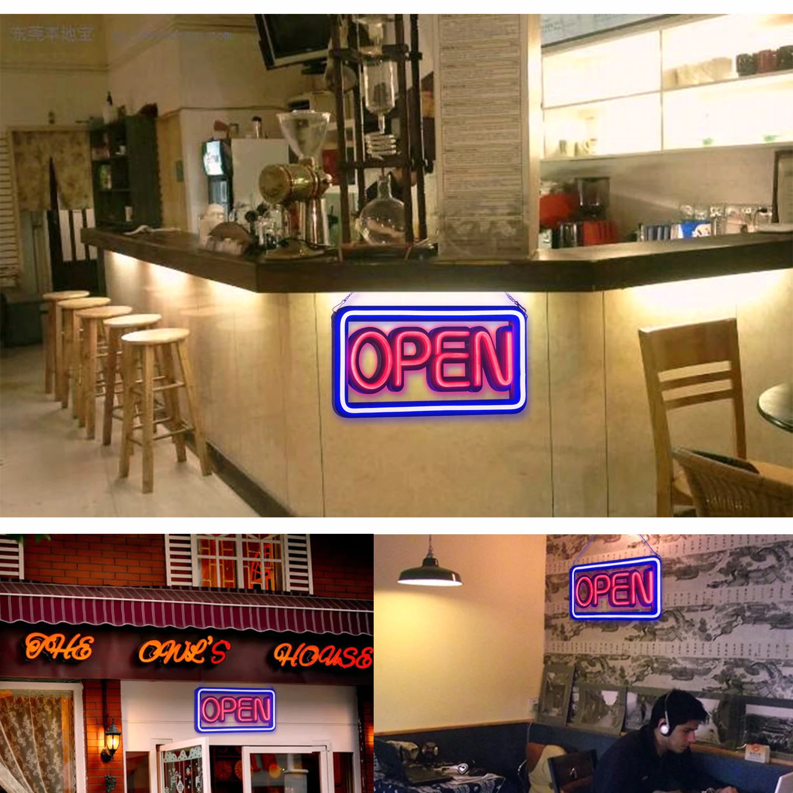 

50CM Red Blue LED Store Bar Cafe Open Welcome Sign/Light Neon for Kebab Bar Cafe Restaurant Beer Salon Business Display