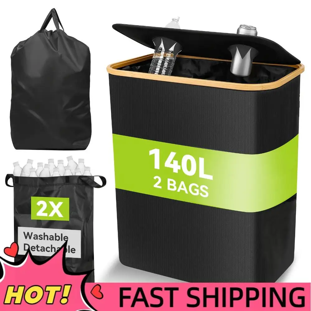 

140L Foldable Oxford 2 Sections Storage Basket Removable Bag Large Dual Laundry Basket Clothes Hamper for Bedroom Bathroom Dorm