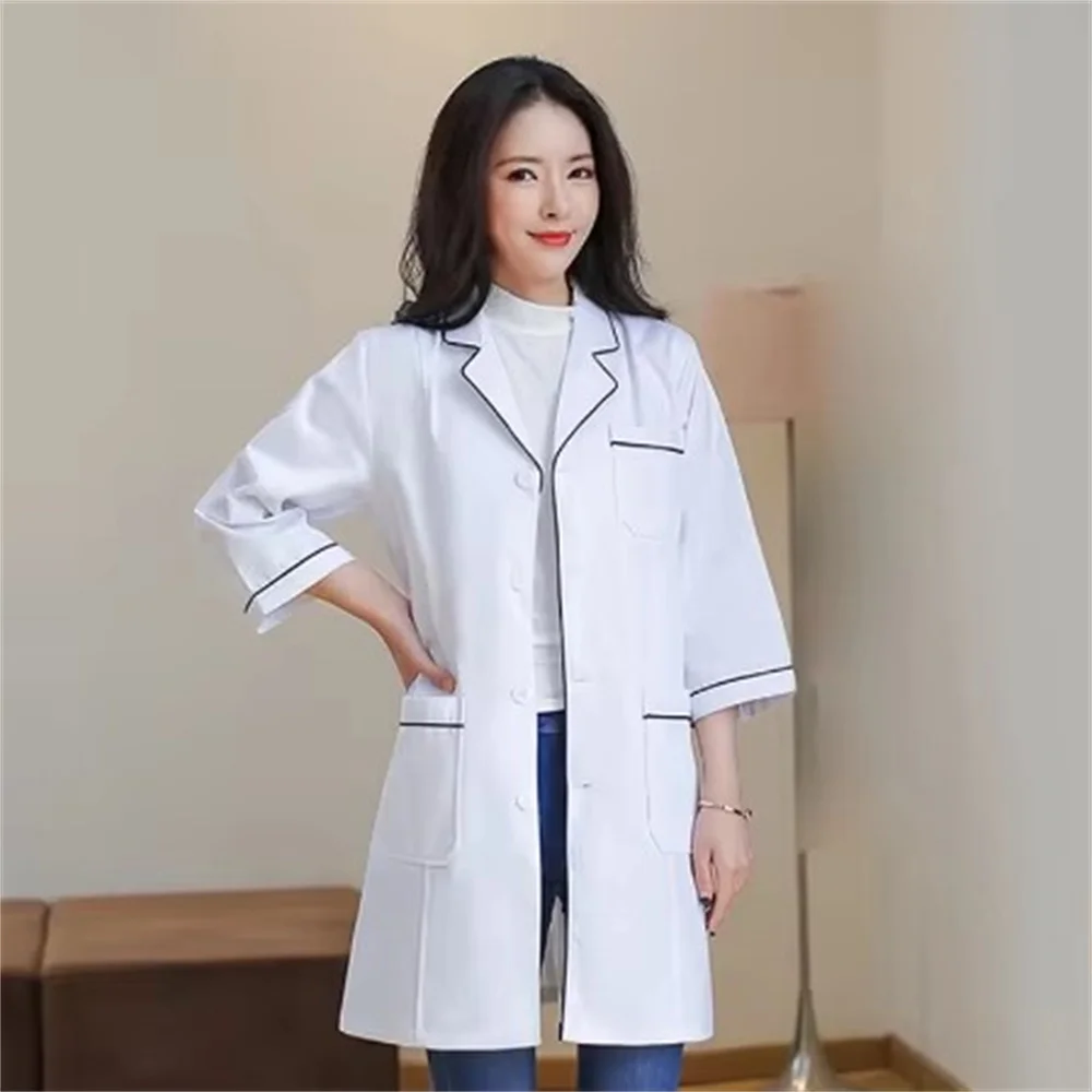 미용실 작업복 방진 흰색 긴 기장 여성 스크럽 유니폼 애완동물 미용 의류 실험실 가운 여성 스파 유니폼