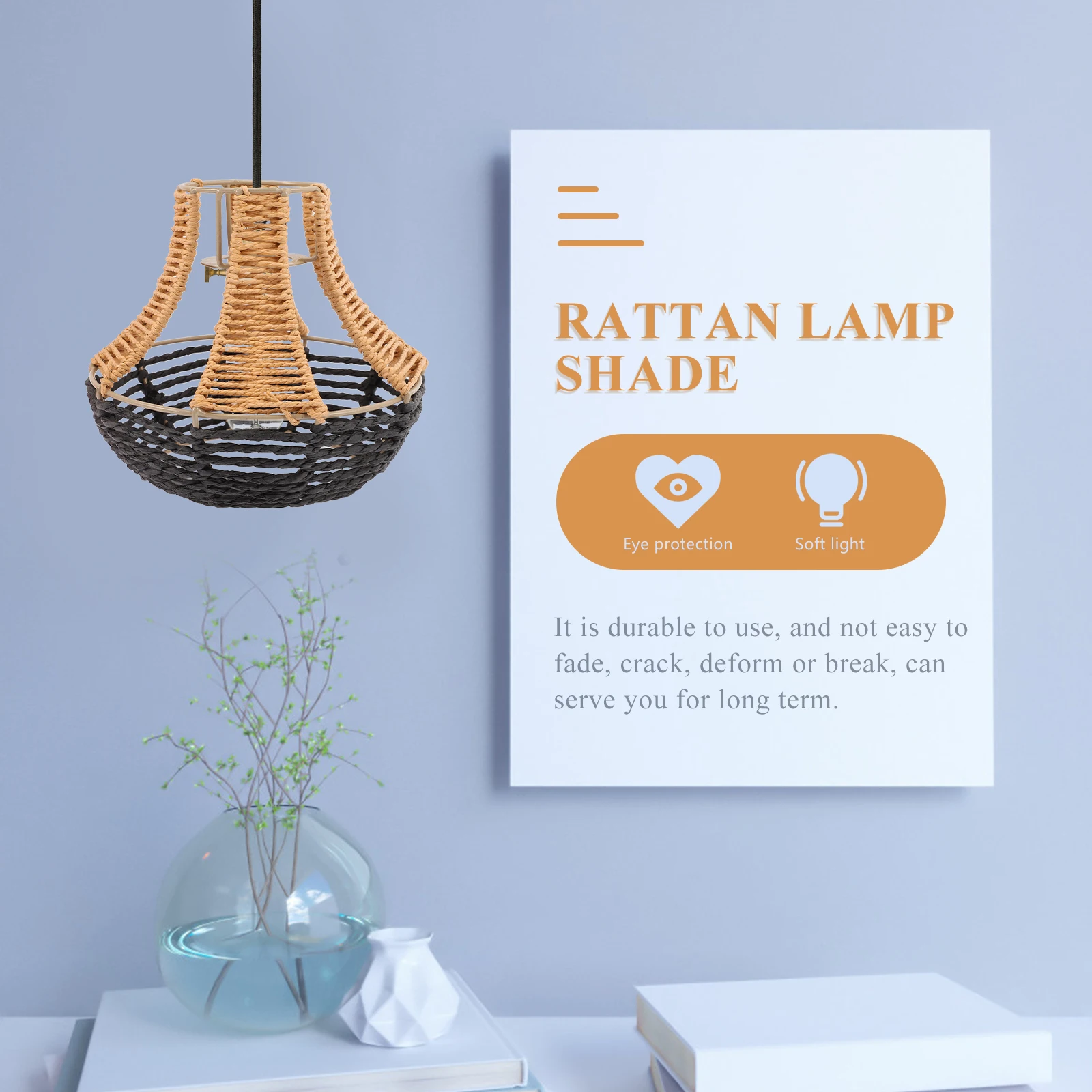 

125pcs Imitation Rattan Woven Pendant Light Woven Lamp Shade Cover Durable Rustic Decor Bedroom Dining Room Lamp Shade