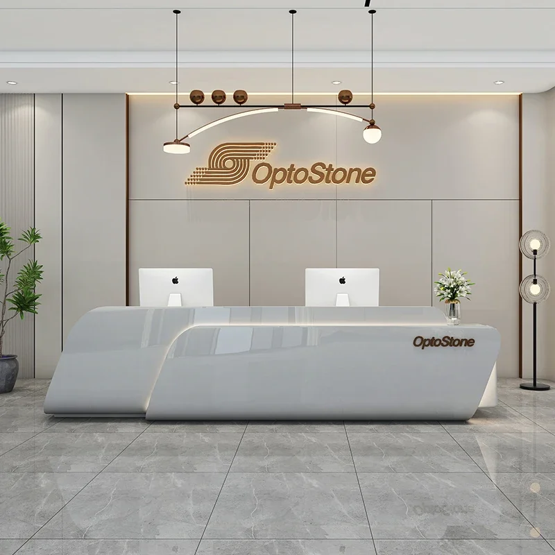 

Restaurant Reception Desk Tempered Glass Luxury Receiption Beauty Center Hairdressing Counter Cosmetics Modern Shop Front Table