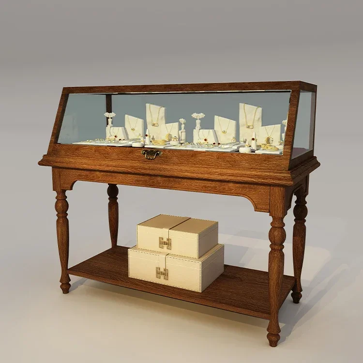 

Американский ювелирный стол, ювелирный магазин, средневековый стеклянный шкаф из цельного дерева для чая