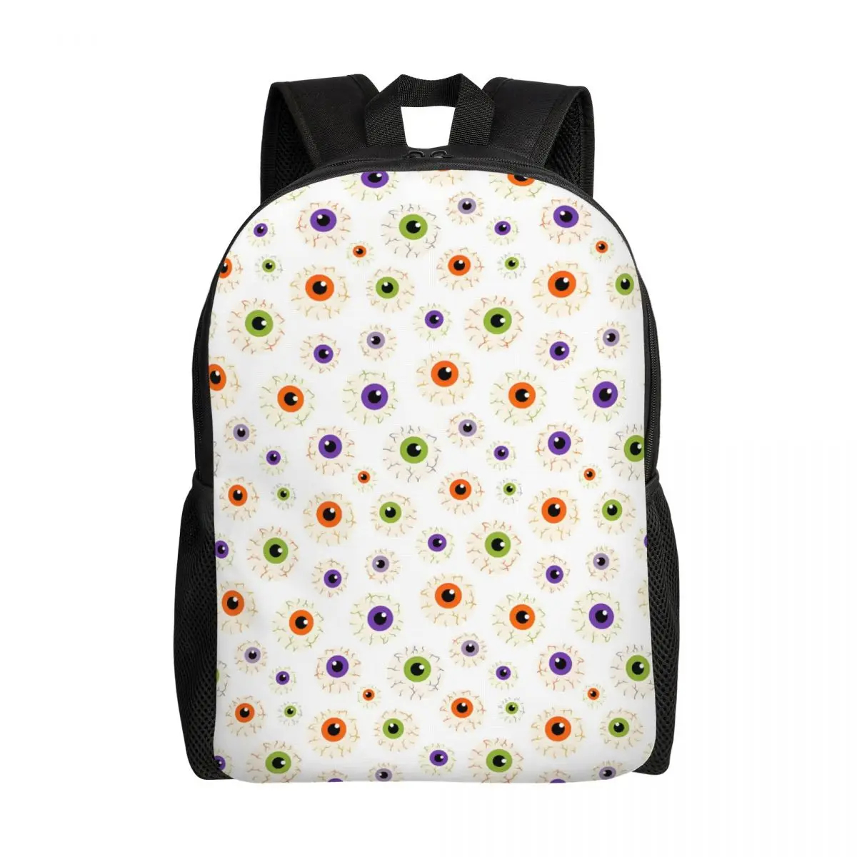 Custom Creepy Eyeballs White Laptop Backpack Women Men Fashion Bookbag for College School Student Halloween Party Hollow Bag