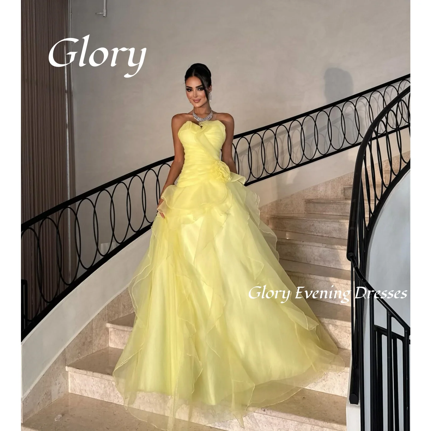 

Prom Dress Princess Yellow Ruffle Customized Elegant Gorgeous Evening Party Gowns Lace Vintage Sweet Formal Occasion Dress
