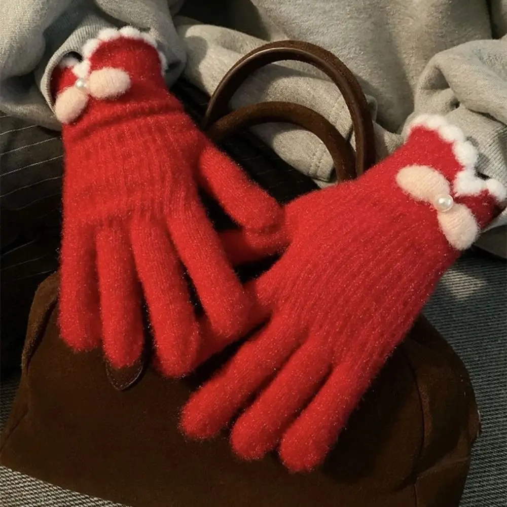 قفازات شتوية دافئة للنساء بأصابع كاملة، قفازات محبوكة مرنة بشاشة تعمل باللمس، حماية ضد الرياح من البرد #3
