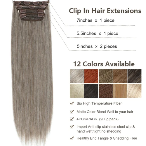 Imagen 2 del producto 24 pulgadas 200 gramos M888 Rubio degradado 27/613 4Clips en extensiones de cabello liso Bio resistente al calor postizos sintéticos naturales suaves