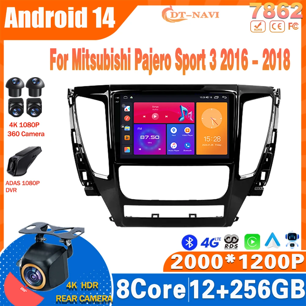 

Android 14 Car Radio For Mitsubishi Pajero Sport 3 2016 - 2018 Multimidia Video Player Navigation GPS Carplay Stereo NO 2Din DVD