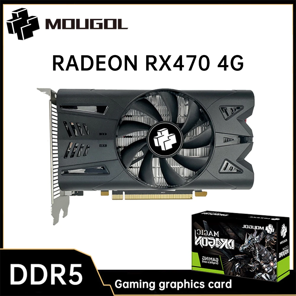 MOUGOL AMD Radeon RX470 4G Graphics Card GDDR5 Memory 256Bit PCIE3.0x16 DP DVI Interface Gaming Video Card for Desktop Computers